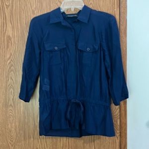 Jones New York Navy Blue Cotton / Silk Blend Button Up Shirt